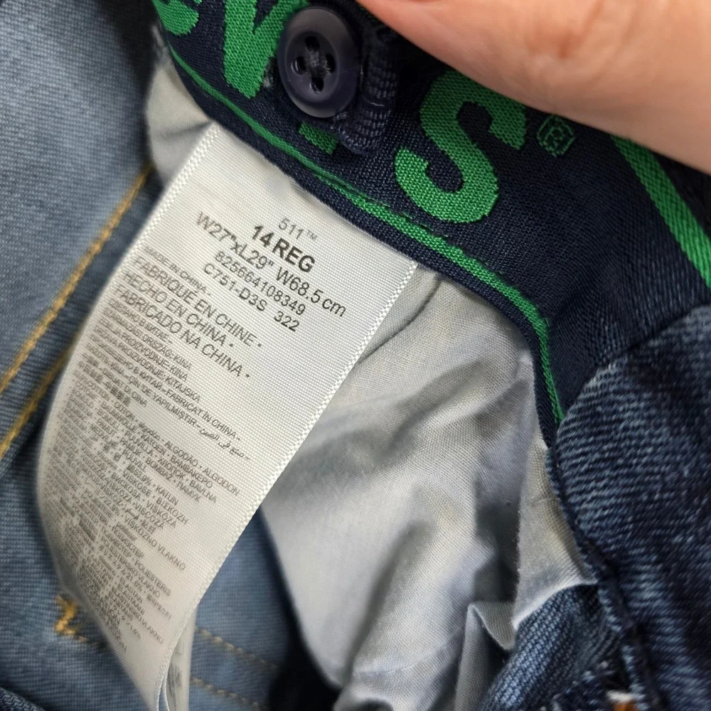 Levi‎ Strauss 511 Kids Jeans Size 14 Reg Blue Distressed Slim Fit Denim